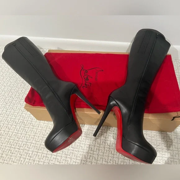 Christian Louboutin Bianca Botta 140 Black Leather Knee-High Boots EU39 Red Sole - Picture 6 of 9